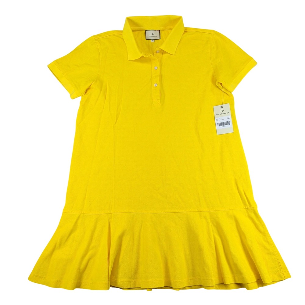 Tuckernuck Womens Yellow Pique May Polo Dress Cotton Drop Waist Ruffle Med NEW
